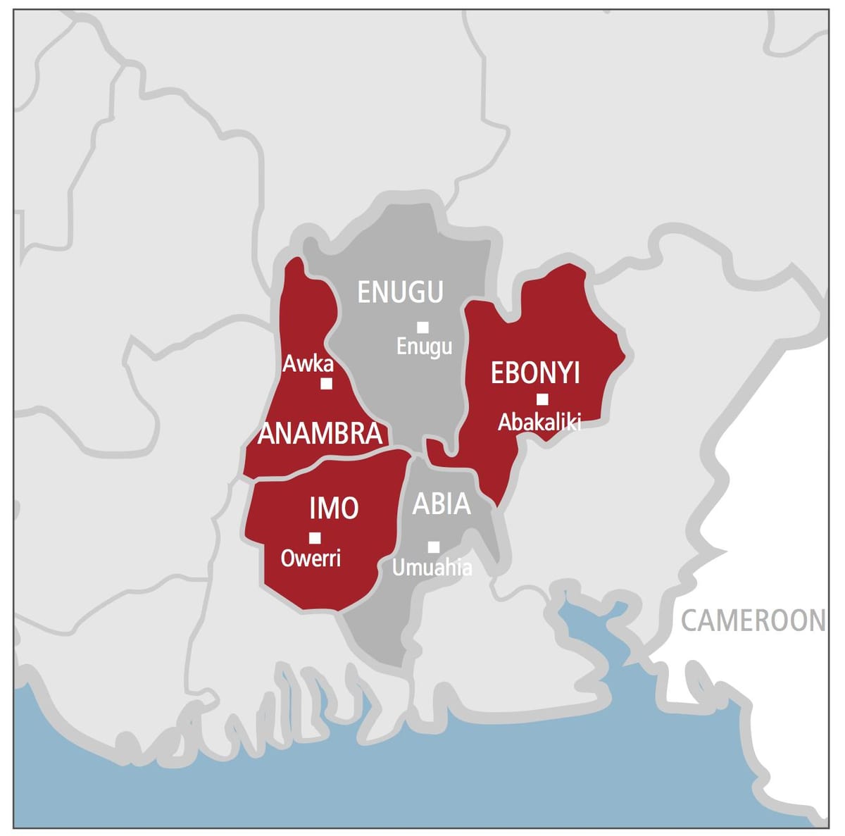 Mapa jihovýchodní nigérie
