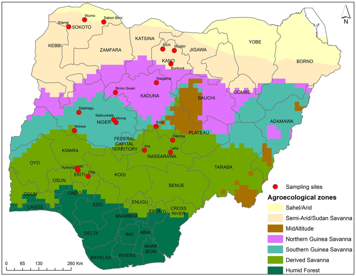 mapa nigérie ukazuje plodin distribuce