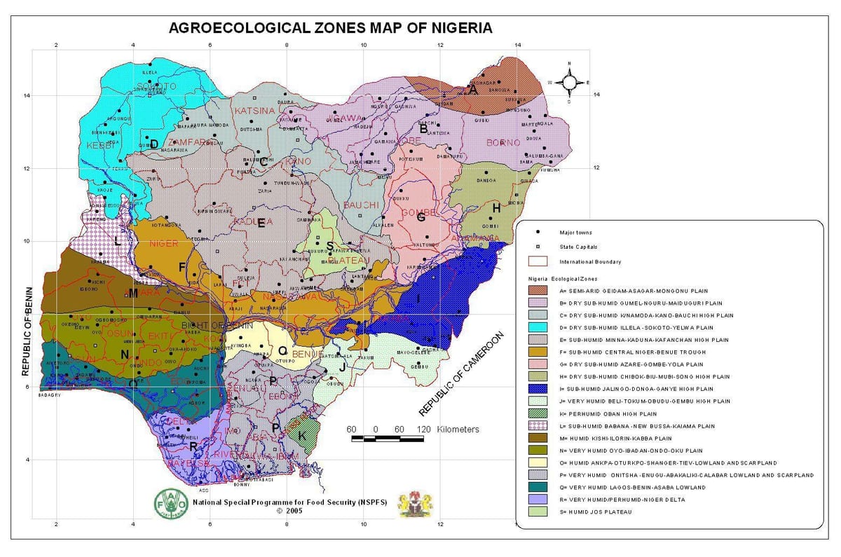 mapa nigérie ukazuje různé vegetační pásma