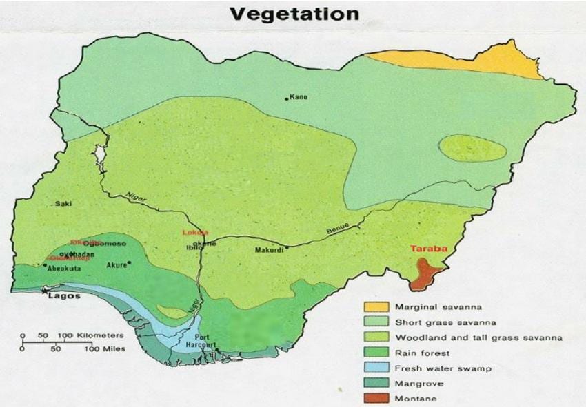 mapa nigérie ukazuje vegetace