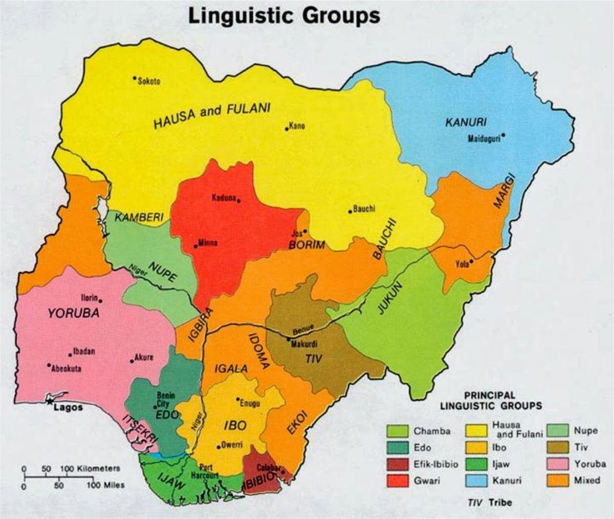 Mapa nigerijské kmeny