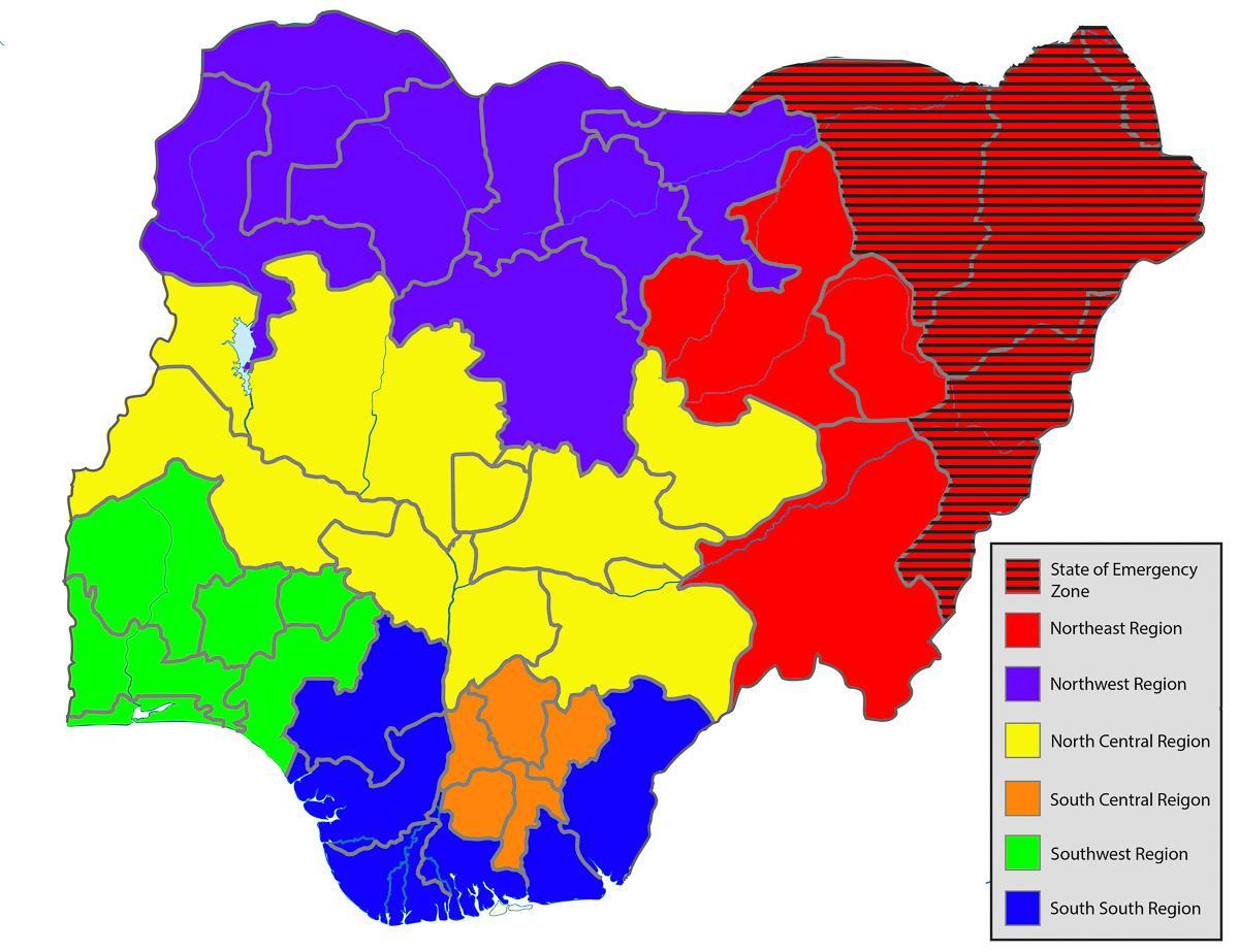 mapa nigérie zobrazující všechny státy
