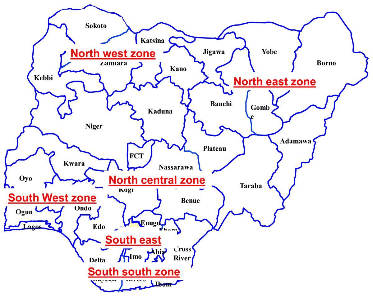 mapa nigérie zobrazuji šesti geopolitických zón