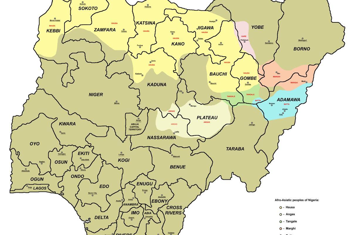 mapa nigérie s 36 státy