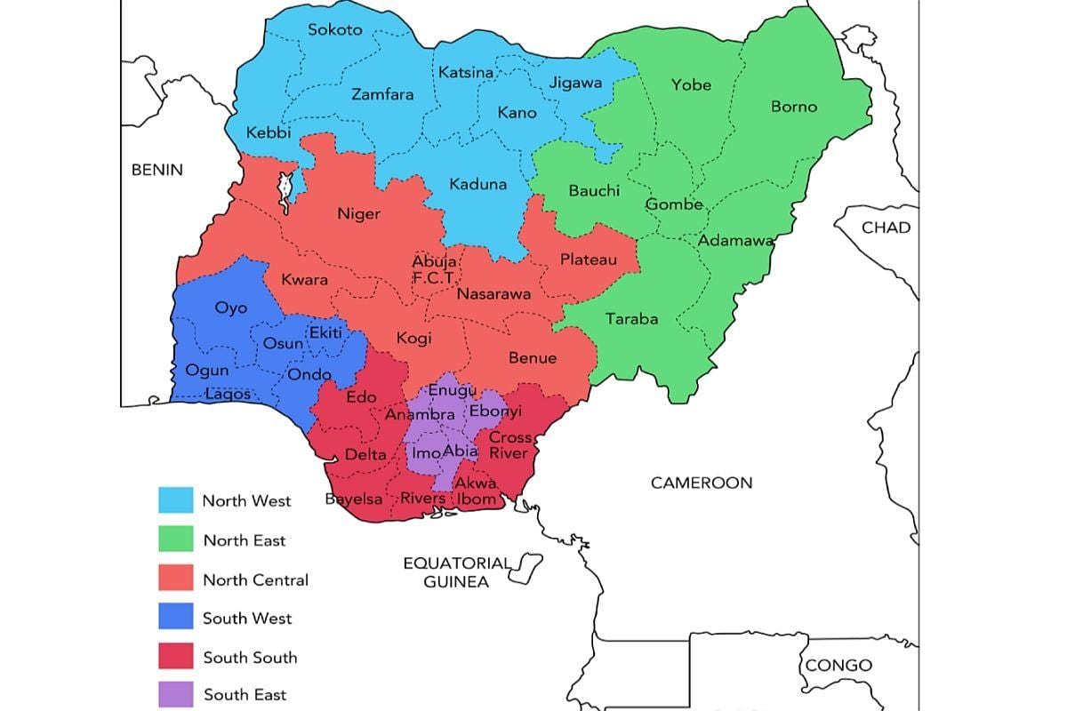 mapa nigérie ukazuje geopolitických zón