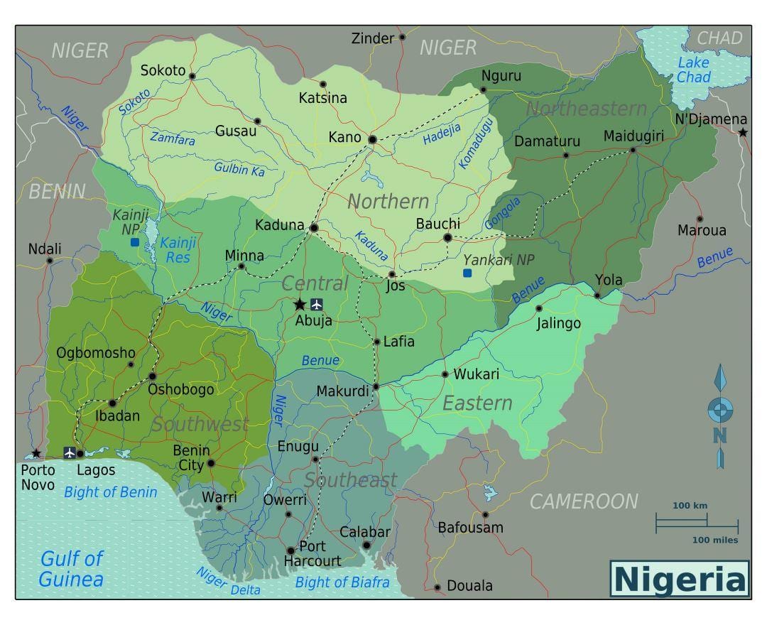 nigérie regionální mapě