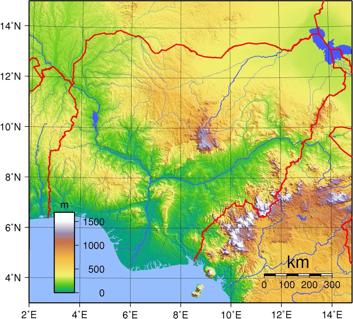 Mapa nigérie topografické
