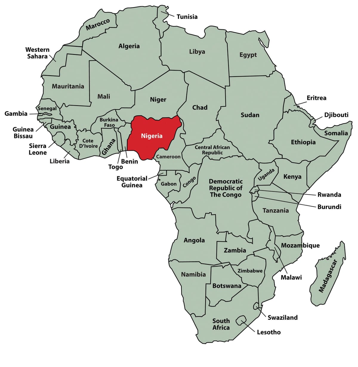 Mapa nigérie umístění v africe