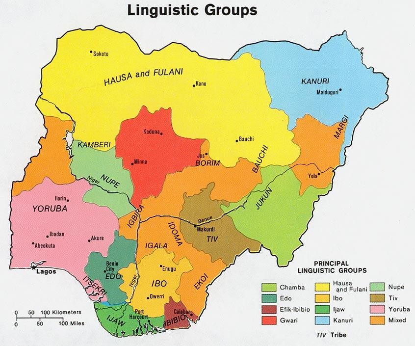 mapa nigérie ukazuje etnických skupin