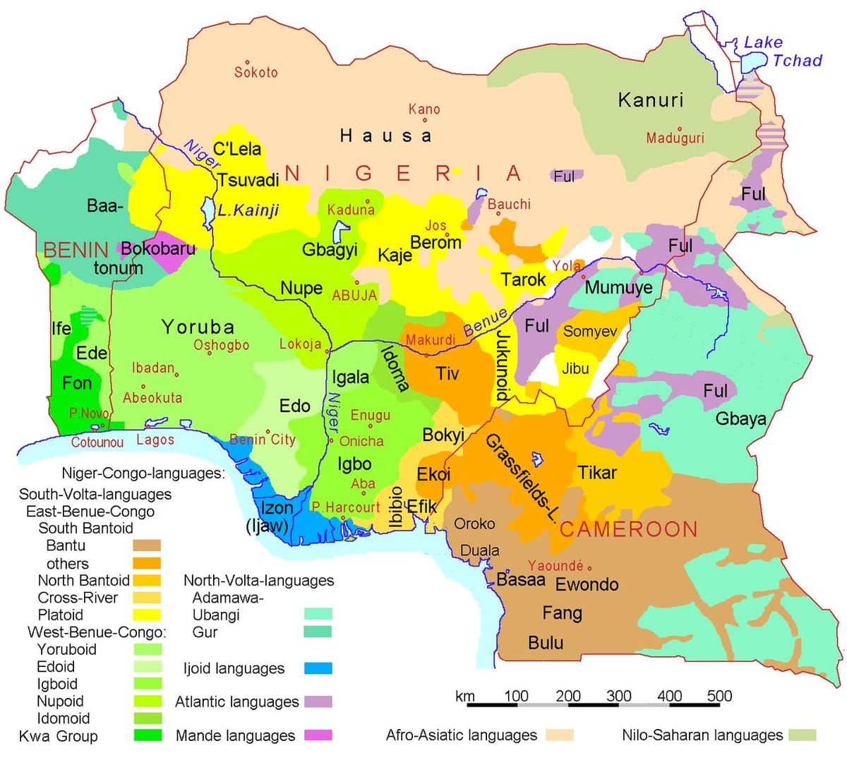 nigérie jazyka mapě