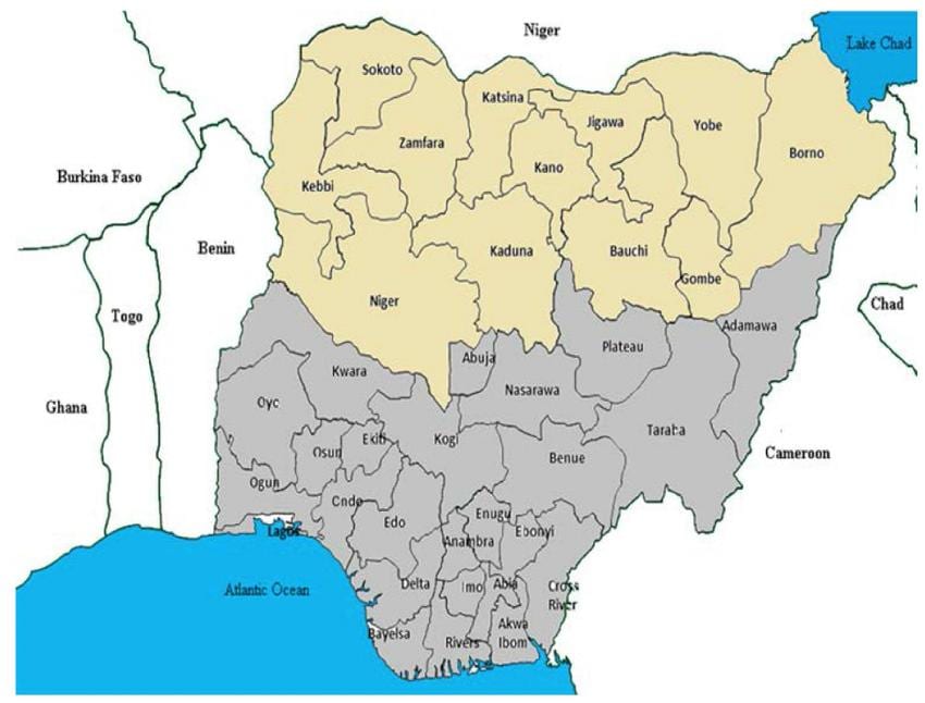 mapa severních nigerijských států