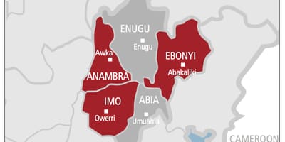 Mapa jihovýchodní nigérie