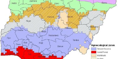 Mapa nigérie ukazuje ekologické zóny