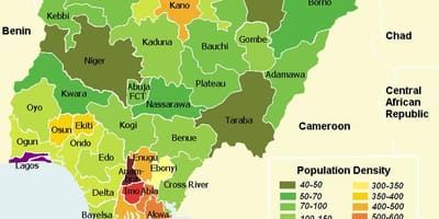 Mapa nigérie ukazuje rozložení obyvatelstva