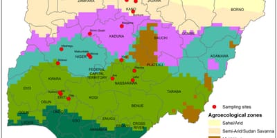 Mapa nigérie ukazuje plodin distribuce