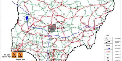 Mapa nigérie zobrazující silniční síť
