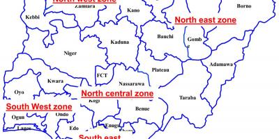 Mapa nigérie zobrazuji šesti geopolitických zón